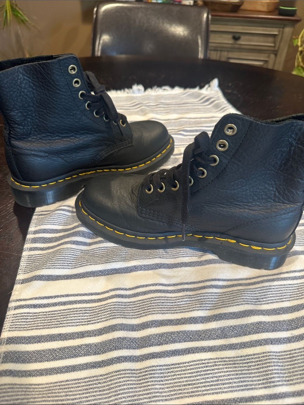 Dr. Martens Black Leather 8-Eye Boots with Yellow Stitching - Picture 6 of 11